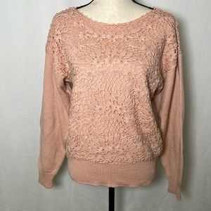Together! Size Medium Vintage Light Pink Sweater Crotchet Floral Acrylic Wool
